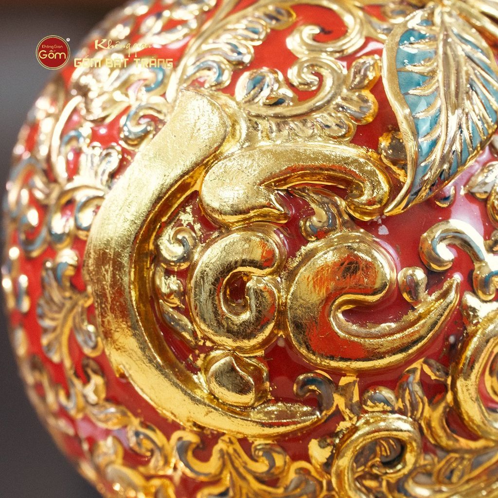 Bình Hồ Lô Chữ Lộc Đắp Nổi Vẽ Vàng