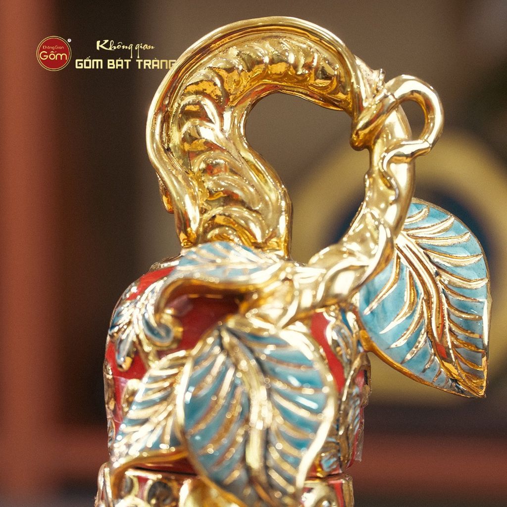 Bình Hồ Lô Chữ Lộc Đắp Nổi Vẽ Vàng