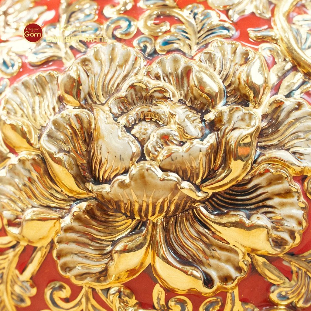 Bình Hồ Lô Chữ Lộc Đắp Nổi Vẽ Vàng