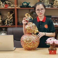 Bình Hồ Lô Chữ Lộc Đắp Nổi Vẽ Vàng