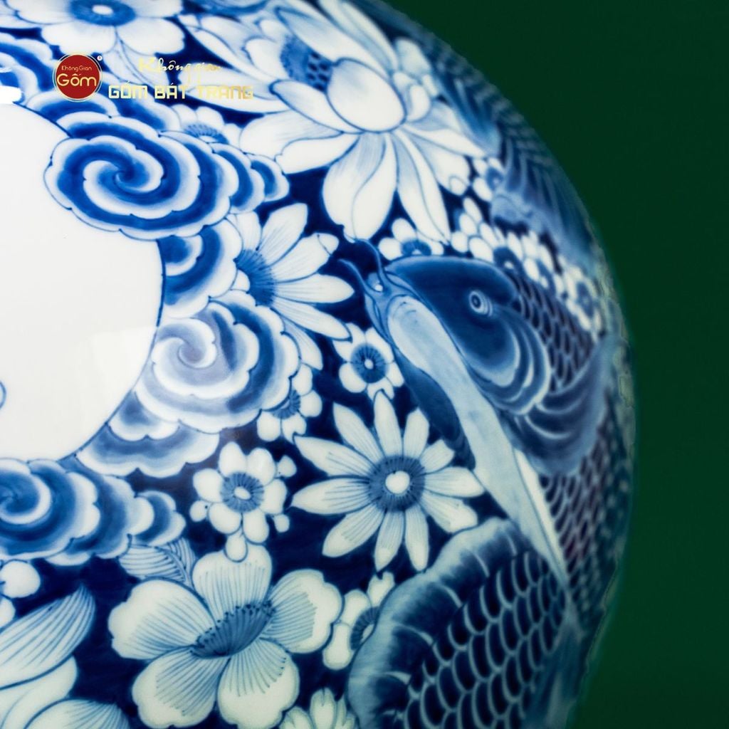 Bình Hồ Lô Hoa Ngư Tụ Khánh Lam Ngọc Bình An 1