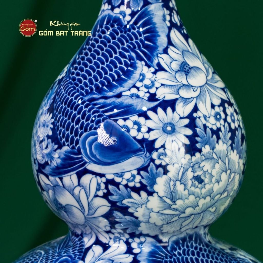 Bình Hồ Lô Hoa Ngư Tụ Khánh Lam Ngọc Bình An 2