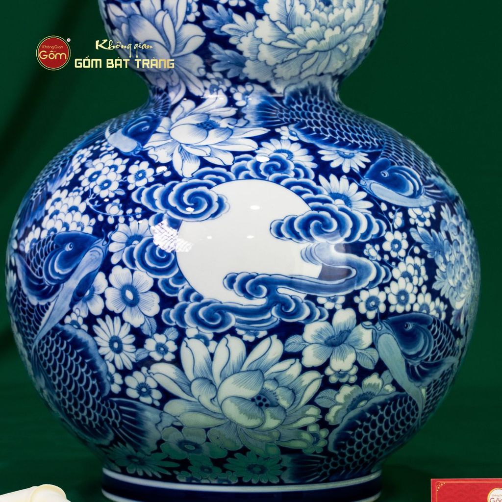 Bình Hồ Lô Hoa Ngư Tụ Khánh Lam Ngọc Bình An 1