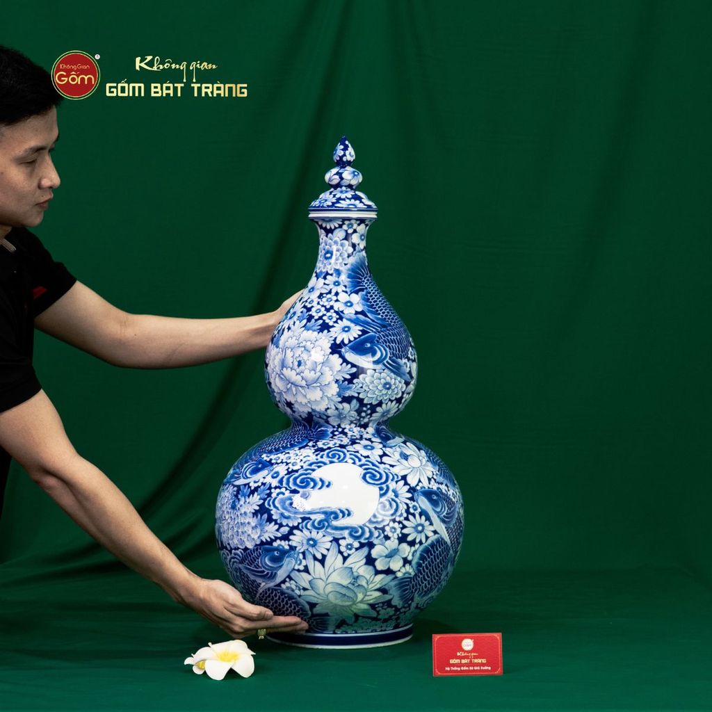 Bình Hồ Lô Hoa Ngư Tụ Khánh Lam Ngọc Bình An 1