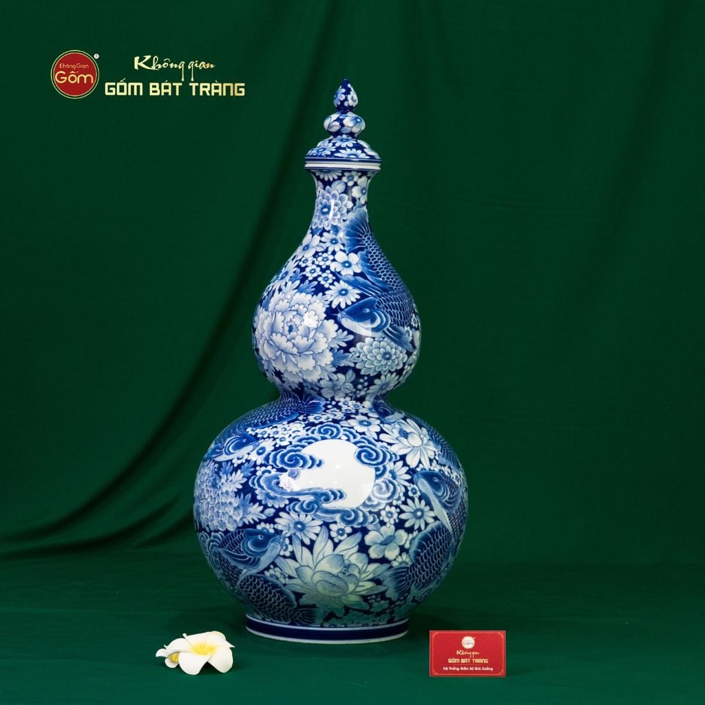 Bình Hồ Lô Hoa Ngư Tụ Khánh Lam Ngọc Bình An 1