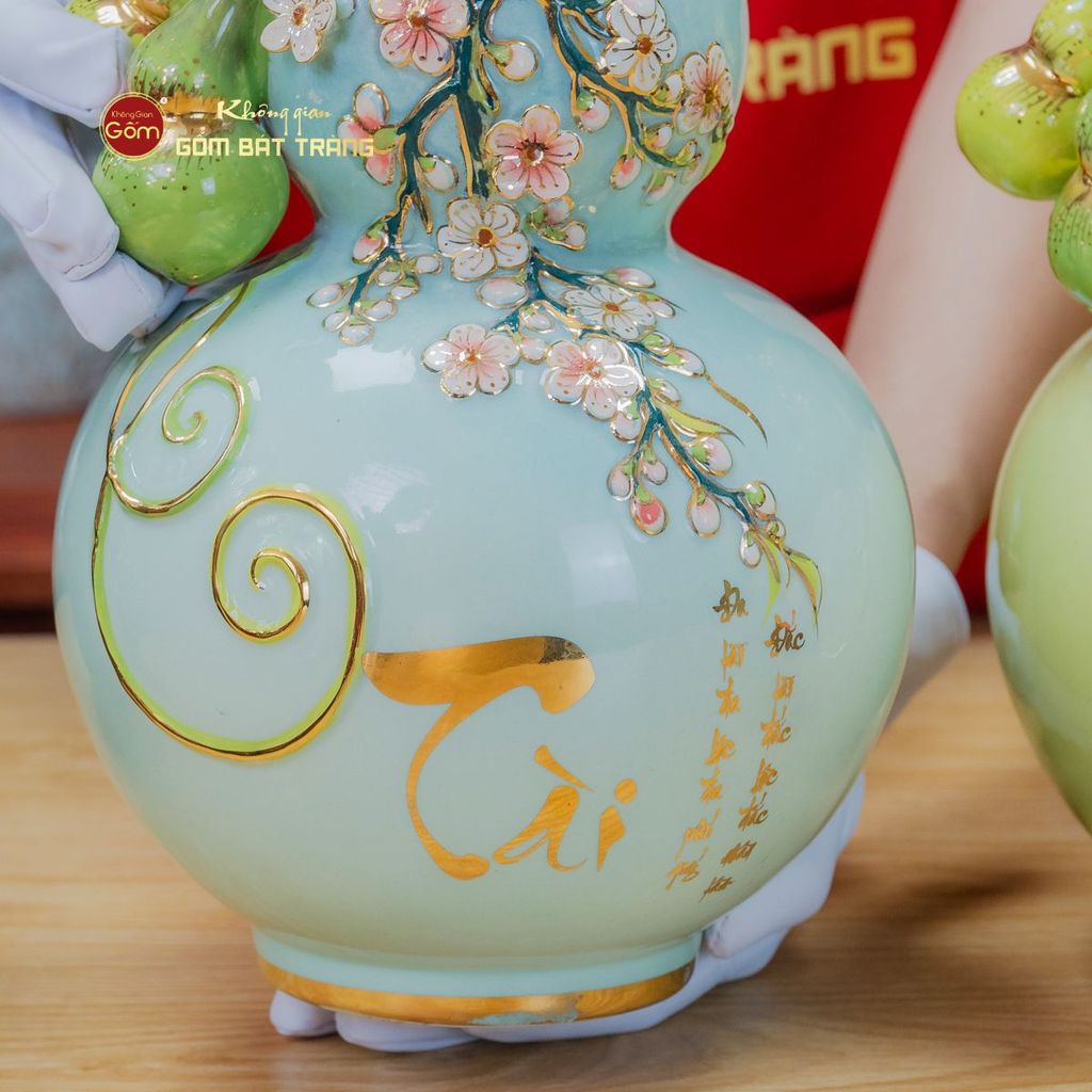 Bình Hồ Lô Xanh Biển Tài Lộc Vẽ Vàng