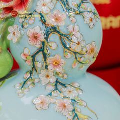 Bình Hồ Lô Xanh Biển Tài Lộc Vẽ Vàng