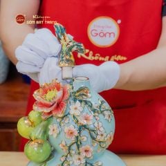 Bình Hồ Lô Xanh Biển Tài Lộc Vẽ Vàng