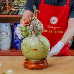 Bình Hồ Lô Xanh Cốm Tài Lộc Vẽ Vàng