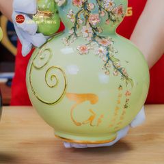 Bình Hồ Lô Xanh Cốm Tài Lộc Vẽ Vàng