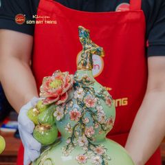 Bình Hồ Lô Xanh Cốm Tài Lộc Vẽ Vàng