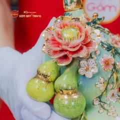 Bình Hồ Lô Xanh Cốm Tài Lộc Vẽ Vàng