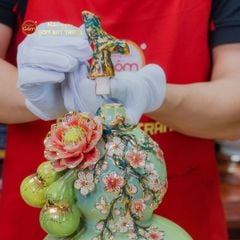 Bình Hồ Lô Xanh Cốm Tài Lộc Vẽ Vàng