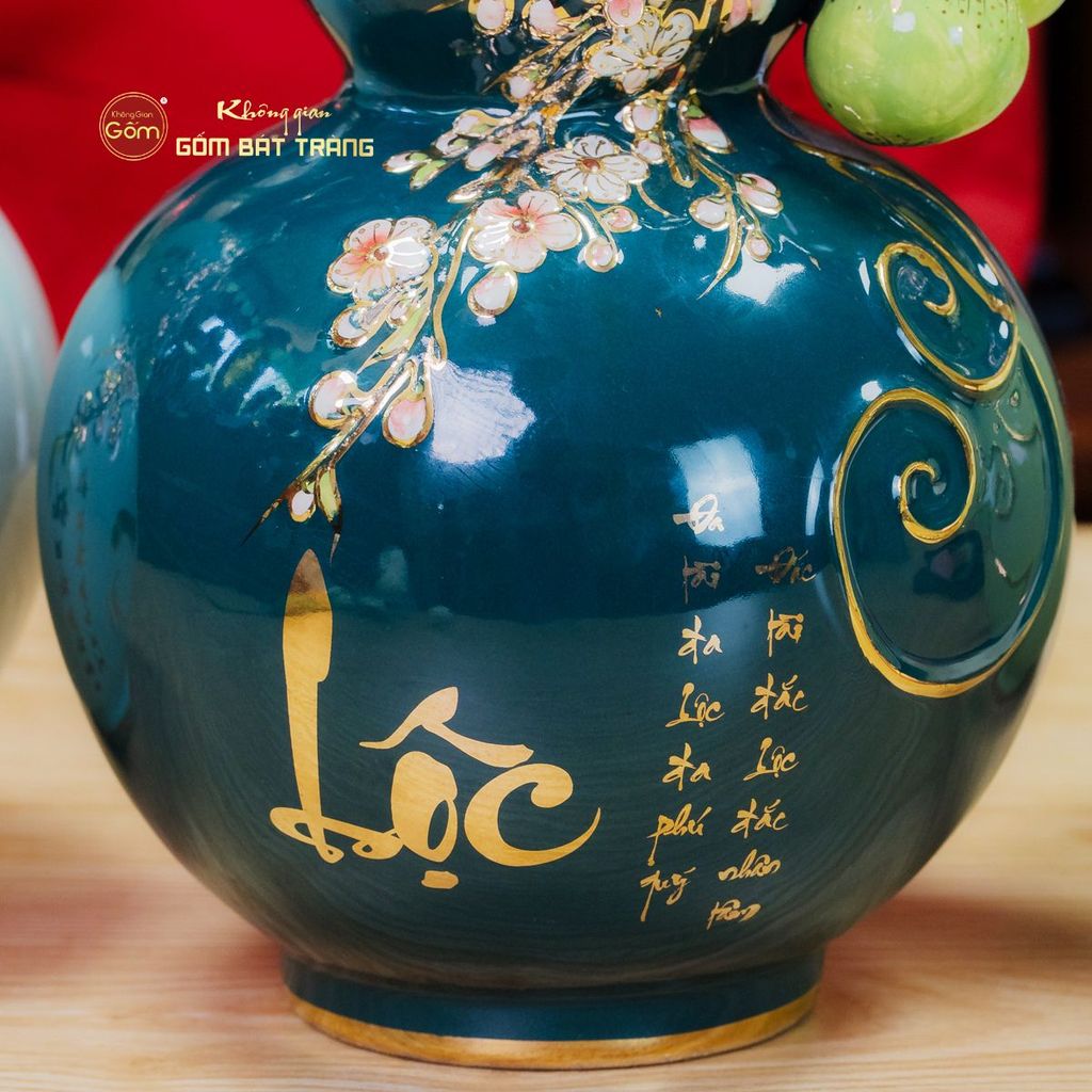Bình Hồ Lô Xanh Lục Tài Lộc Vẽ Vàng
