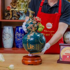 Bình Hồ Lô Xanh Lục Tài Lộc Vẽ Vàng
