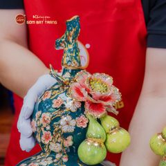Bình Hồ Lô Xanh Lục Tài Lộc Vẽ Vàng