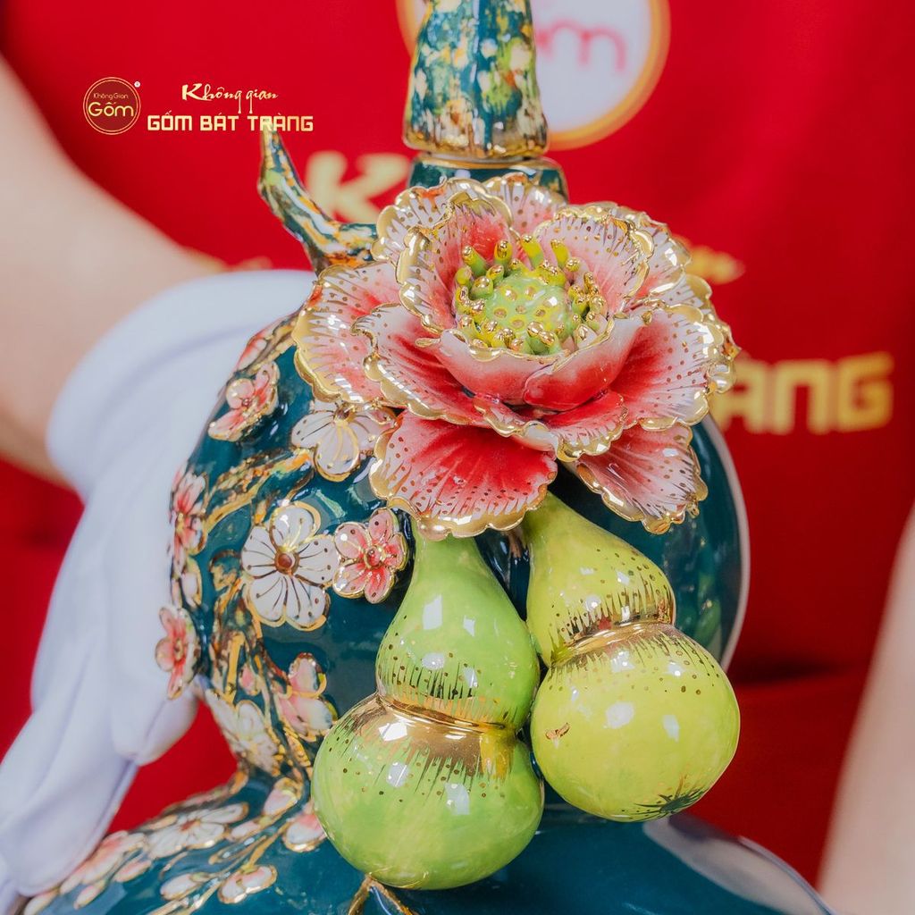 Bình Hồ Lô Xanh Lục Tài Lộc Vẽ Vàng