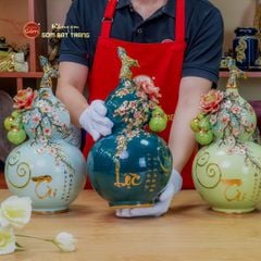 Bình Hồ Lô Xanh Lục Tài Lộc Vẽ Vàng