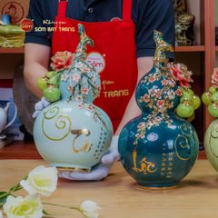 Bình Hồ Lô Xanh Biển Tài Lộc Vẽ Vàng
