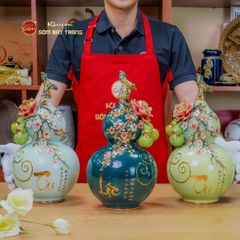 Bình Hồ Lô Xanh Lục Tài Lộc Vẽ Vàng