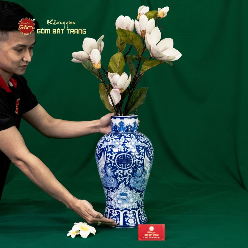 Bình Hoa Men Lam Song Phụng Ngàn Hoa Phú Quý