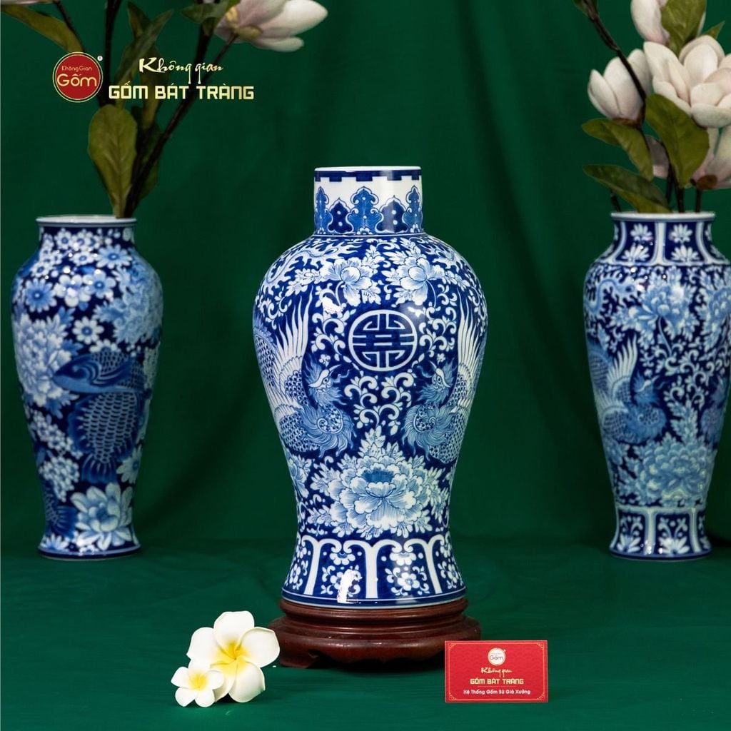 Bình Hoa Men Lam Song Phụng Ngàn Hoa Phú Quý