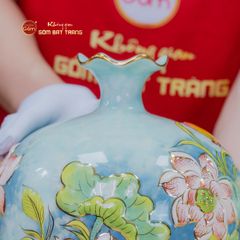 Bình Hút Lộc Miệng Lượn Hoa Sen Vẽ Vàng