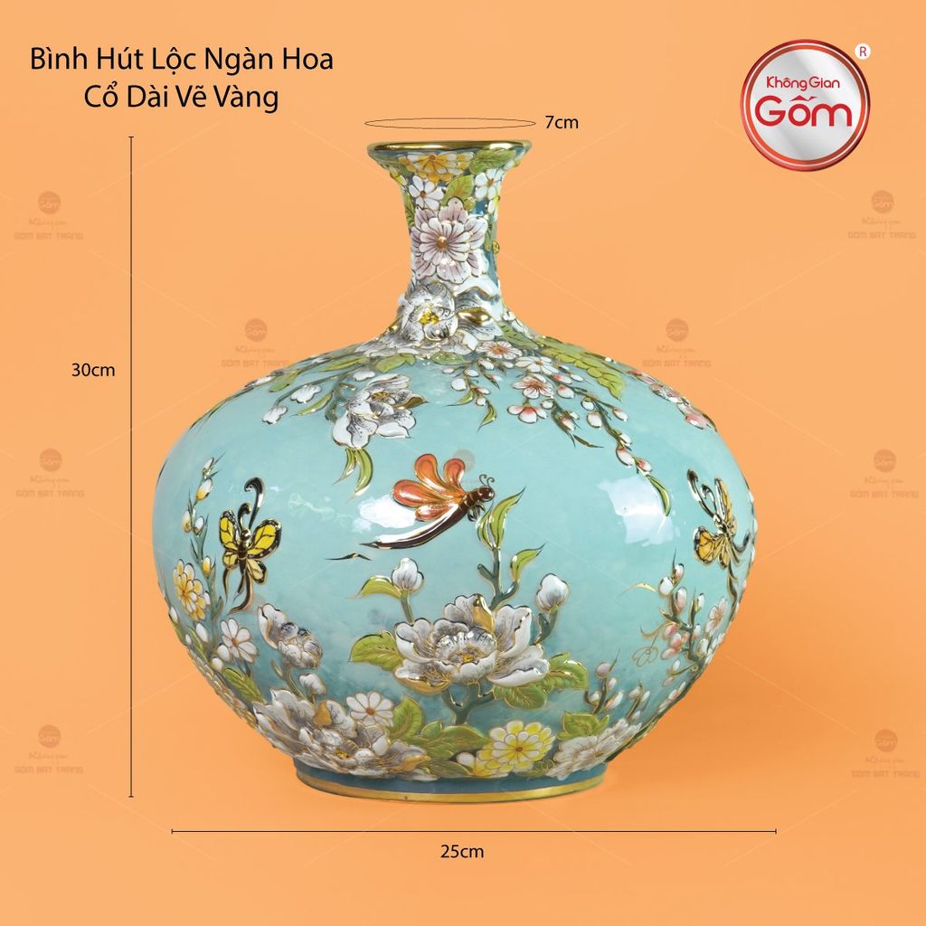 Bình Hút Lộc Ngàn Hoa Cổ Dài Vẽ Vàng