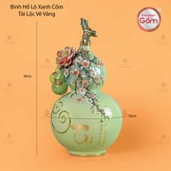 Bình Hồ Lô Xanh Cốm Tài Lộc Vẽ Vàng