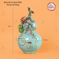 Bình Hồ Lô Xanh Biển Tài Lộc Vẽ Vàng