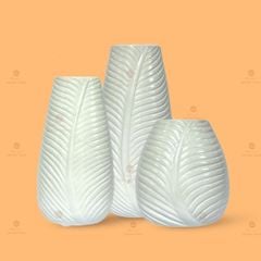 Bộ 3 lọ hoa dáng lá men ganh trắng