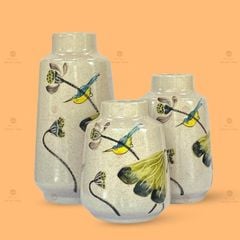 Bộ 3 lọ hoa mini họa tiết chim lá sen