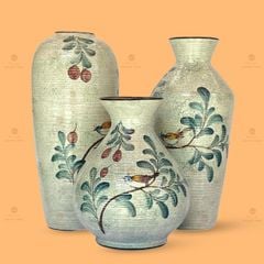 Bộ 3 lọ hoa mini họa tiết chim lá xanh
