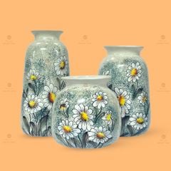 Bộ 3 lọ hoa mini họa tiết hoa cúc trắng thạch thảo