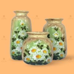 Bộ 3 lọ hoa mini họa tiết hoa cúc trắng