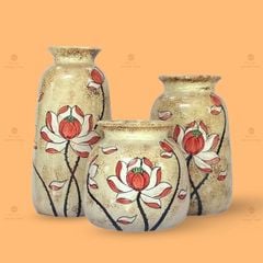 Bộ 3 lọ hoa mini họa tiết hoa sen đỏ