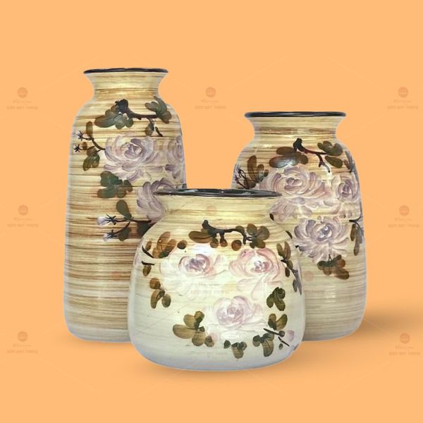 Bộ 3 lọ hoa mini họa tiết hồng phai