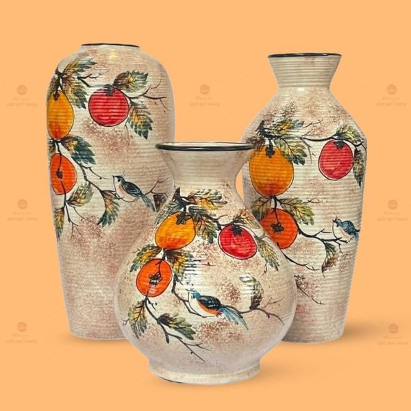 Bộ 3 lọ hoa mini họa tiết quả hồng