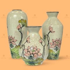 Bộ 3 lọ hoa mini họa tiết sen hồng