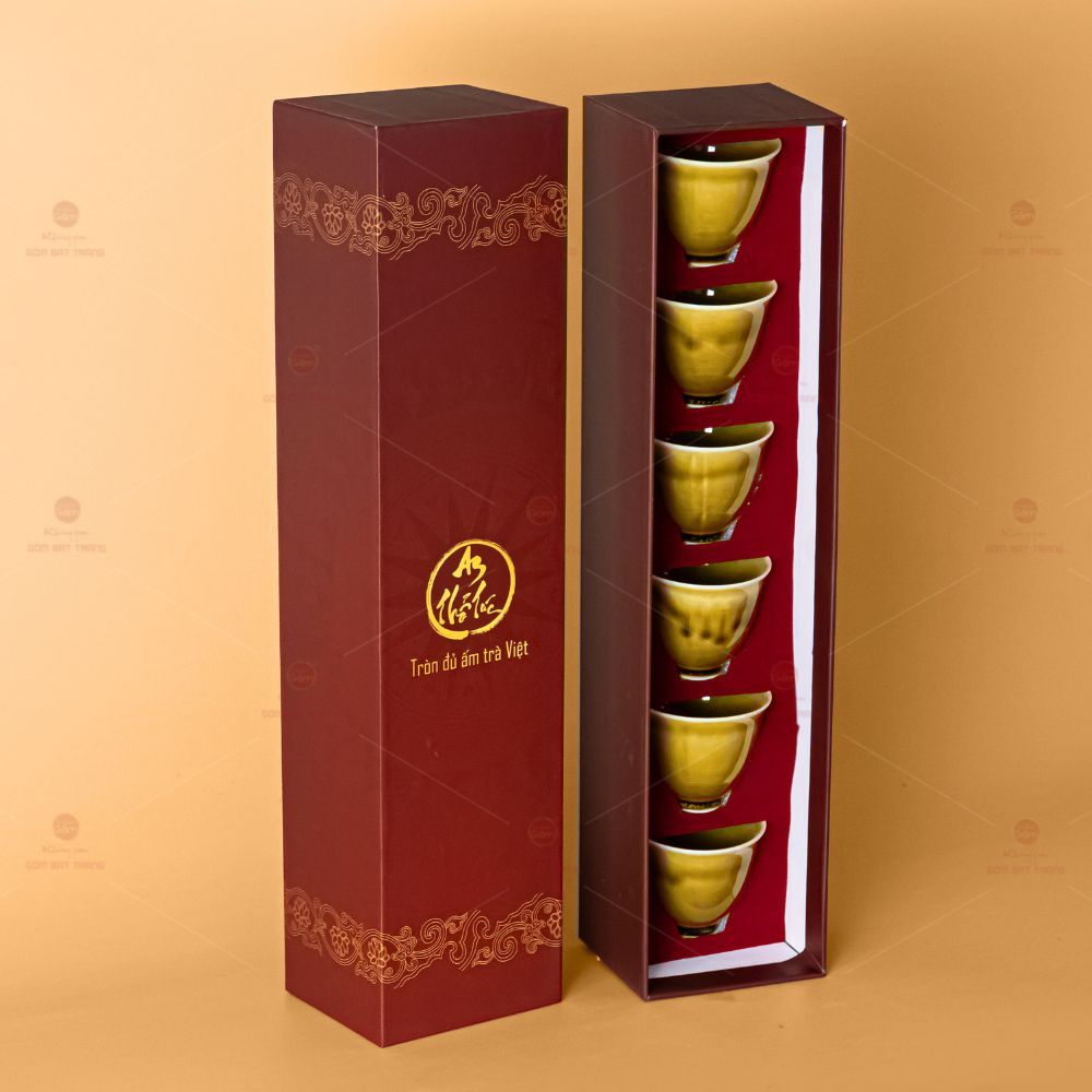 Bộ 6 Chén Trà Sứ Hoàng Thổ Kim Sa