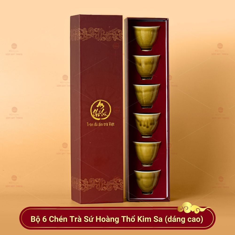 Bộ 6 Chén Trà Sứ Hoàng Thổ Kim Sa