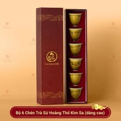 Bộ 6 Chén Trà Sứ Hoàng Thổ Kim Sa