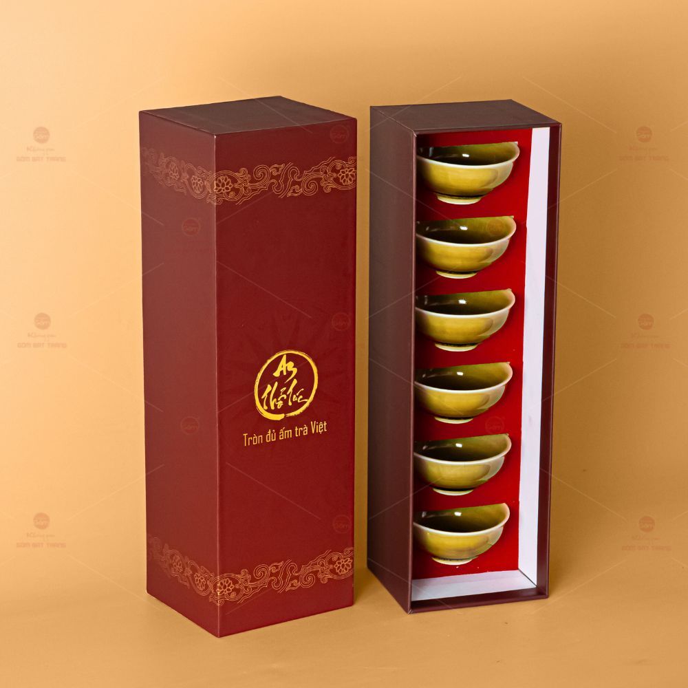 Bộ 6 Chén Trà Sứ Hoàng Thổ Kim Sa