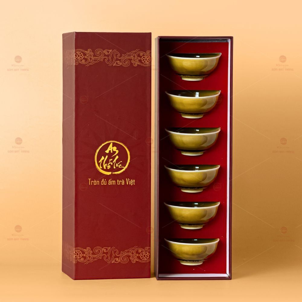 Bộ 6 Chén Trà Sứ Hoàng Thổ Kim Sa