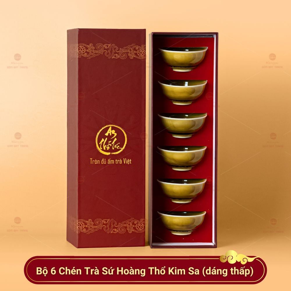 Bộ 6 Chén Trà Sứ Hoàng Thổ Kim Sa