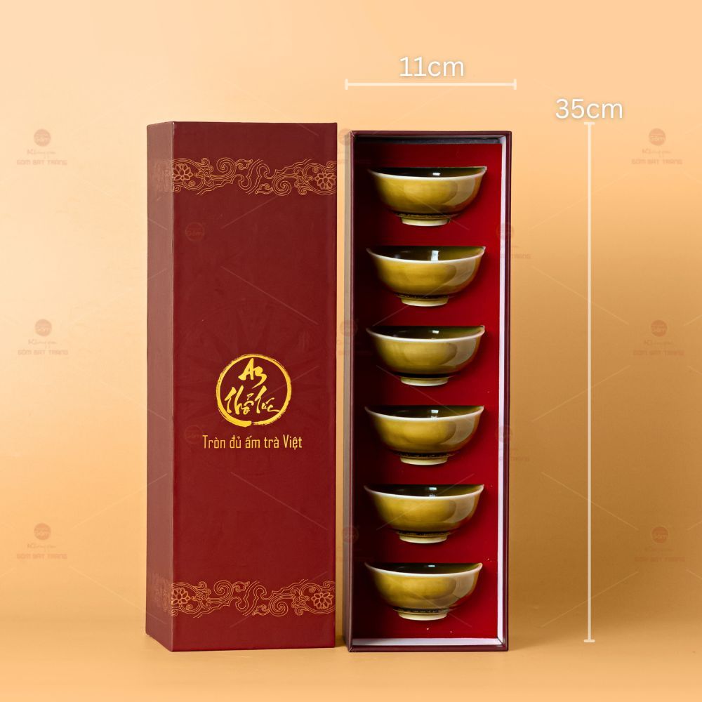 Bộ 6 Chén Trà Sứ Hoàng Thổ Kim Sa