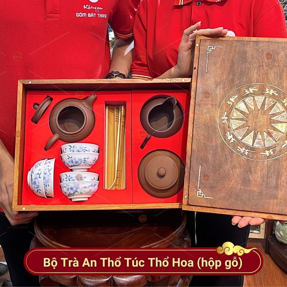 Bộ Ấm Chén An Thổ Túc Thổ Hoa Cao Cấp (Hộp Gỗ)