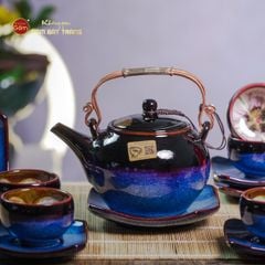 Bộ Ấm Chén Bưởi Xanh Men Hỏa Biến Lòng Hoa