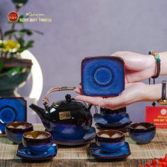 Bộ Ấm Chén Bưởi Xanh Men Hỏa Biến Lòng Hoa