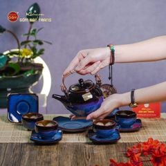 Bộ Ấm Chén Bưởi Xanh Men Hỏa Biến Lòng Hoa